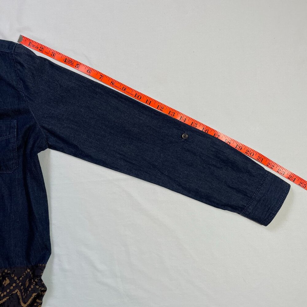 Thursday Island Denim Batik Dress Lightweight Drop Waist Rollup Sleeves Size S - Picture 12 of 15